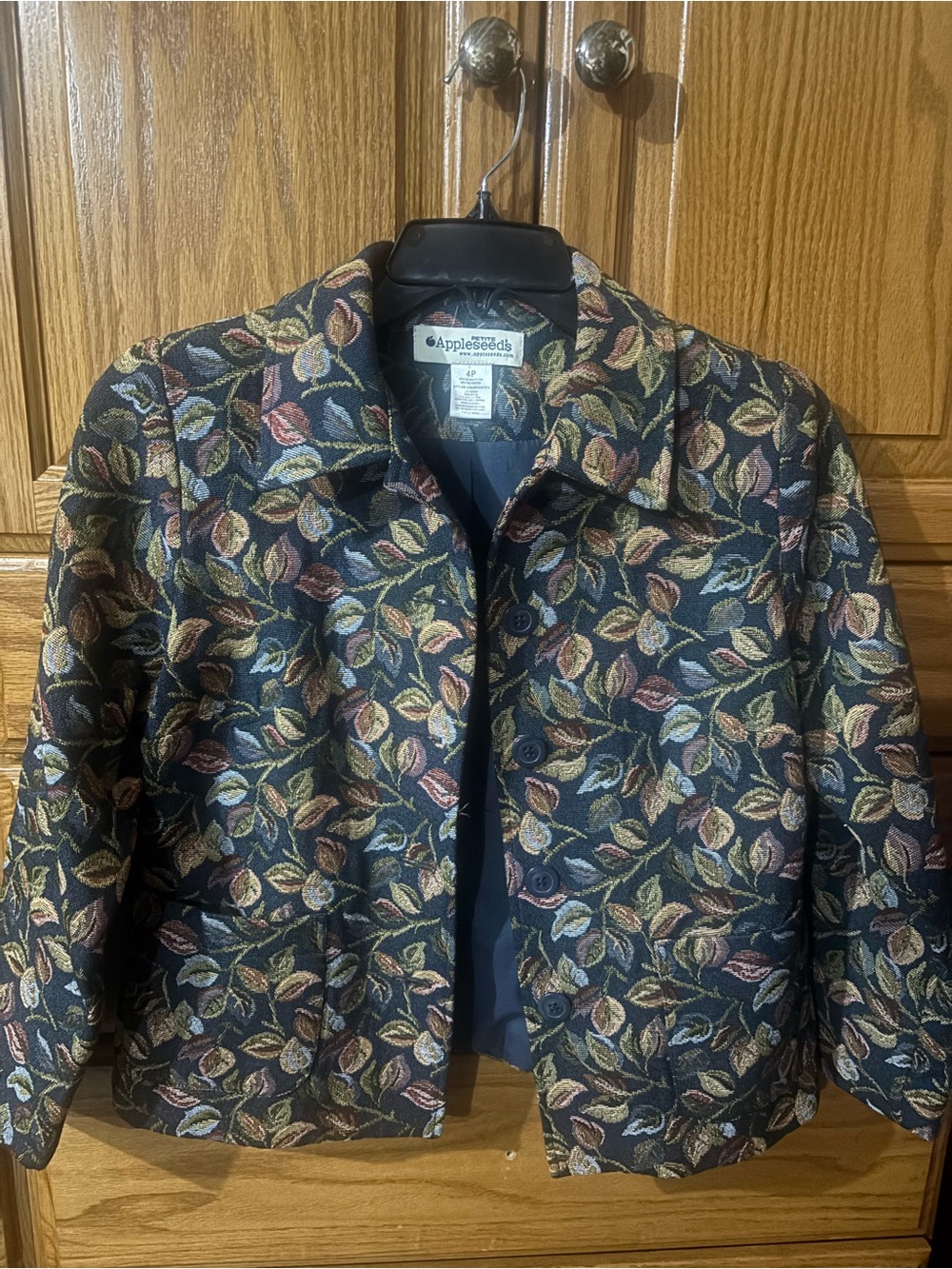 Appleseed's Petite Tapestry Jacket — Navy with Multicolor Leaves